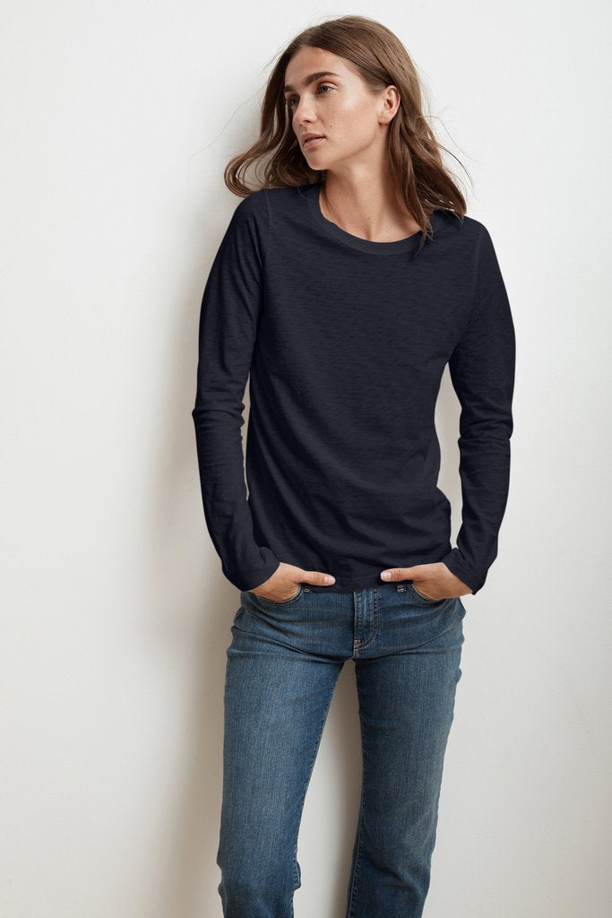 LIZ CITY COTTON SLUB L/S T-SHIRT IN INK