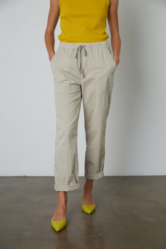 MISTY COTTON TWILL TROUSERS IN STONE