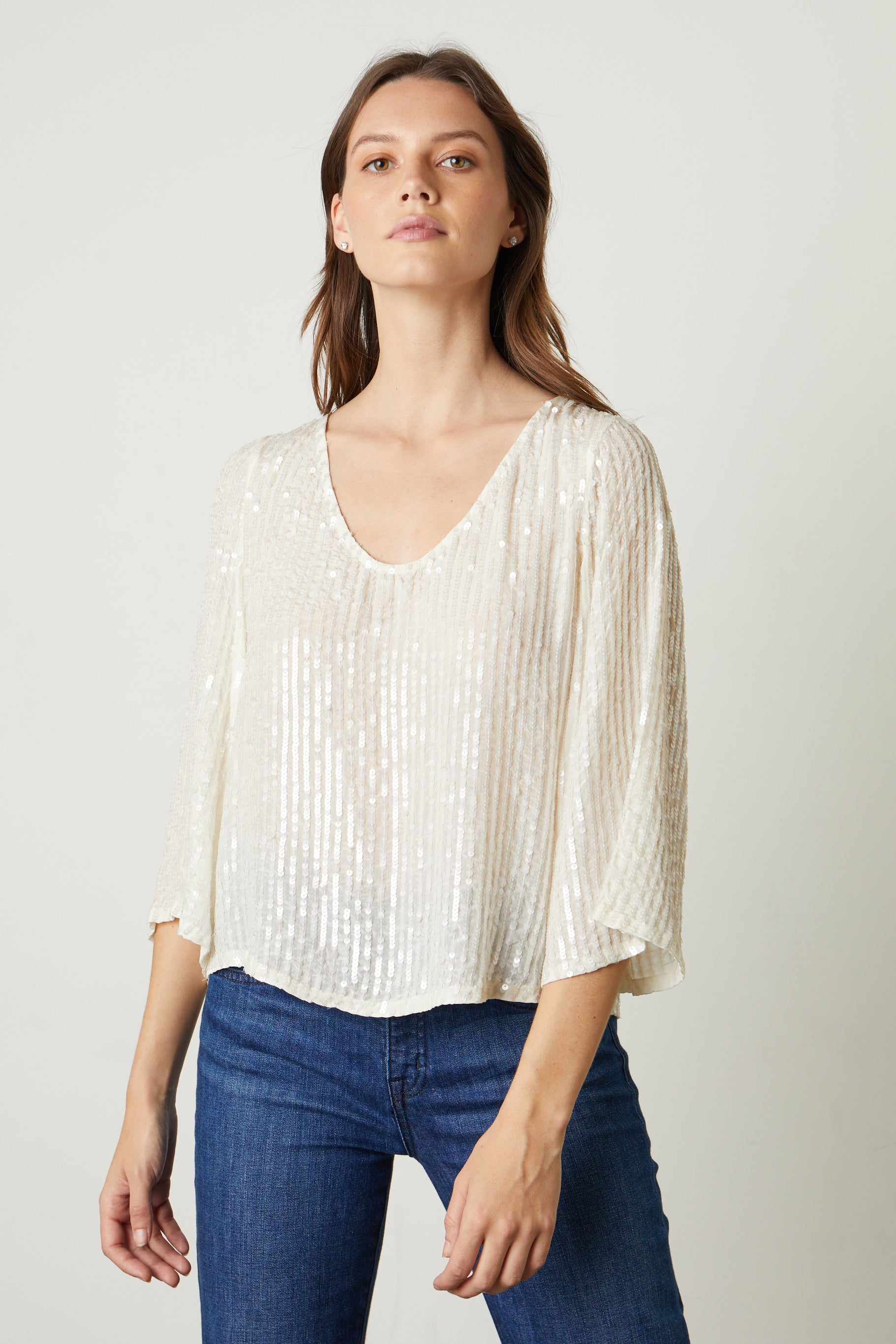 Cream sequin tops sale