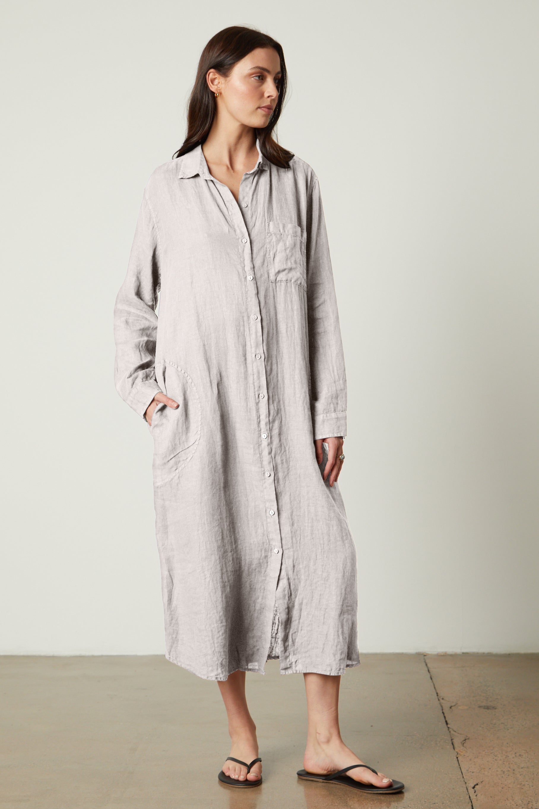 JORA WOVEN LINEN DRESS IN COBBLE