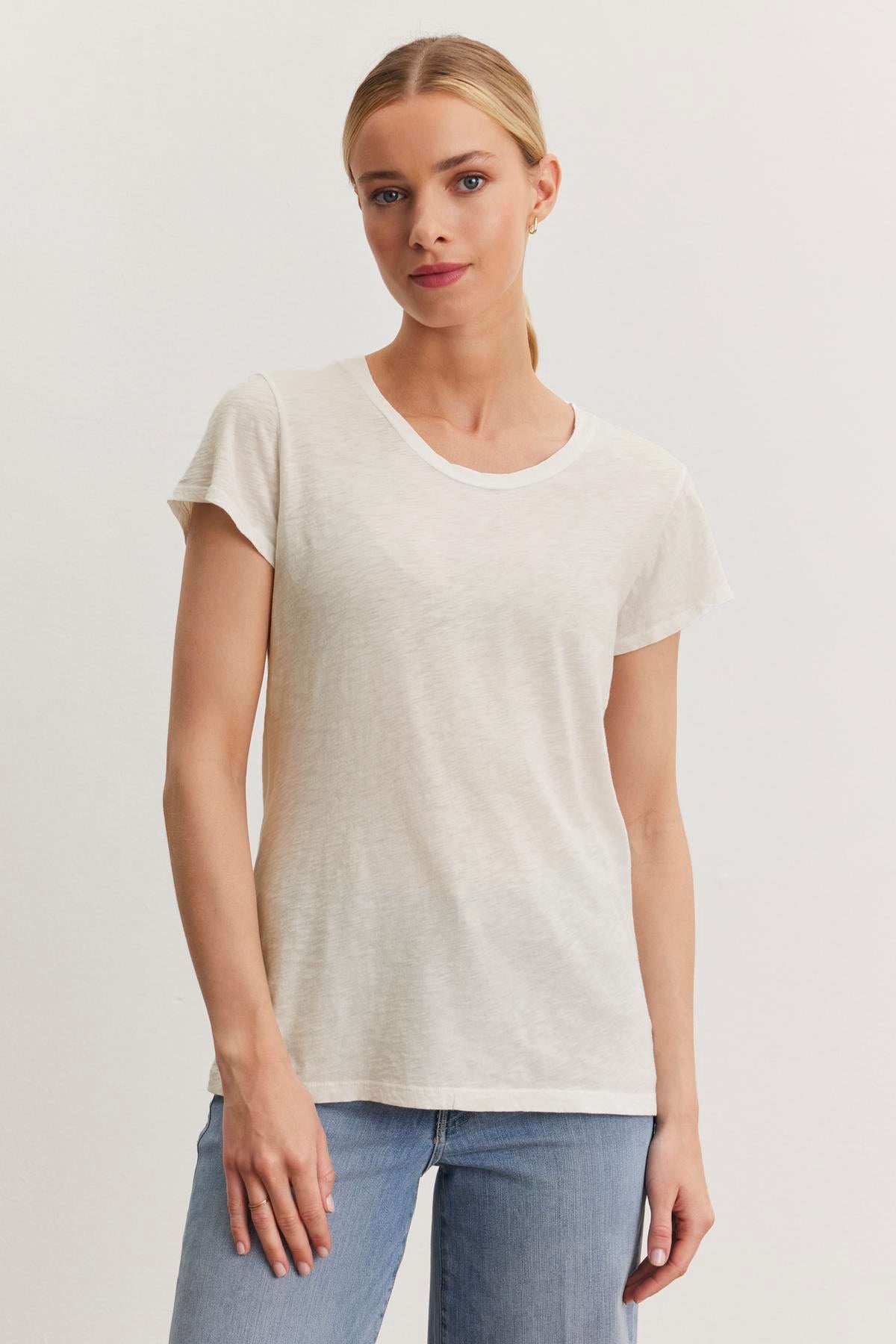 ODELIA COTTON SLUB CREW NECK T-SHIRT IN BISQUE