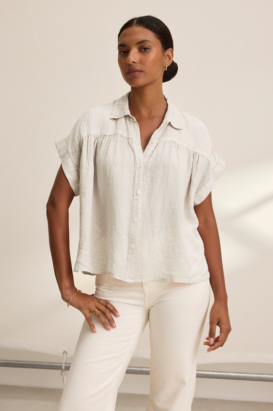 ARIA LINEN TOP IN CHALK