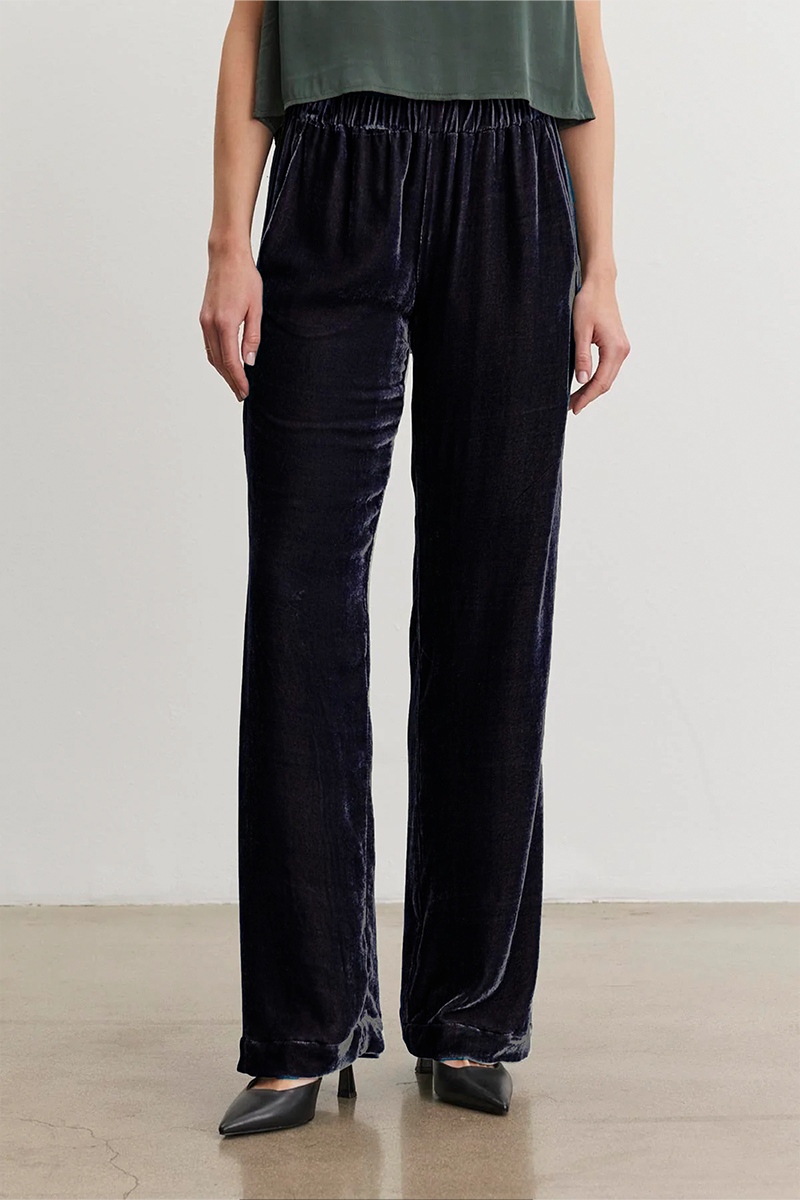 SORINE SILK VELVET TROUSER IN NAVY