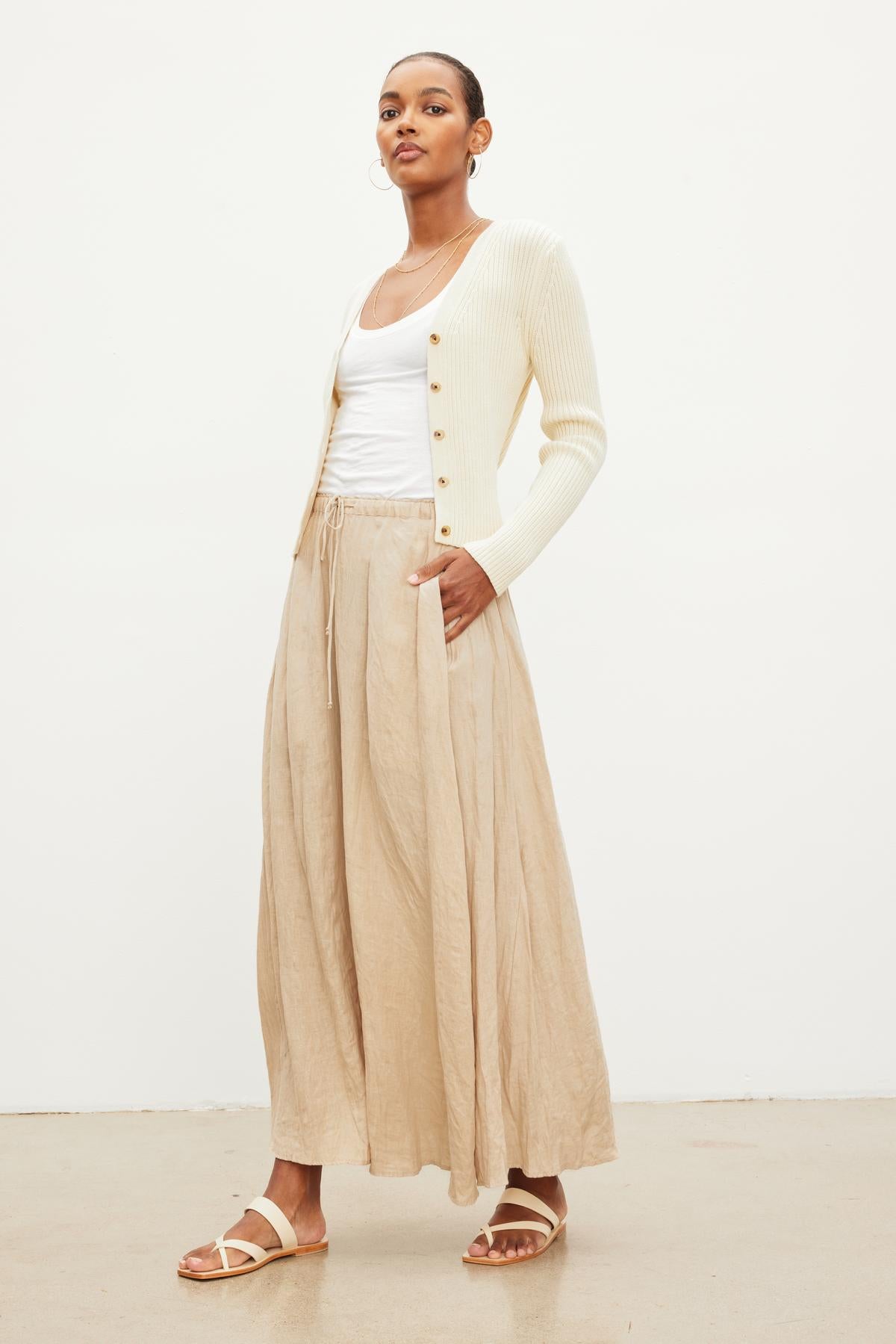 Beige linen hot sale midi skirt