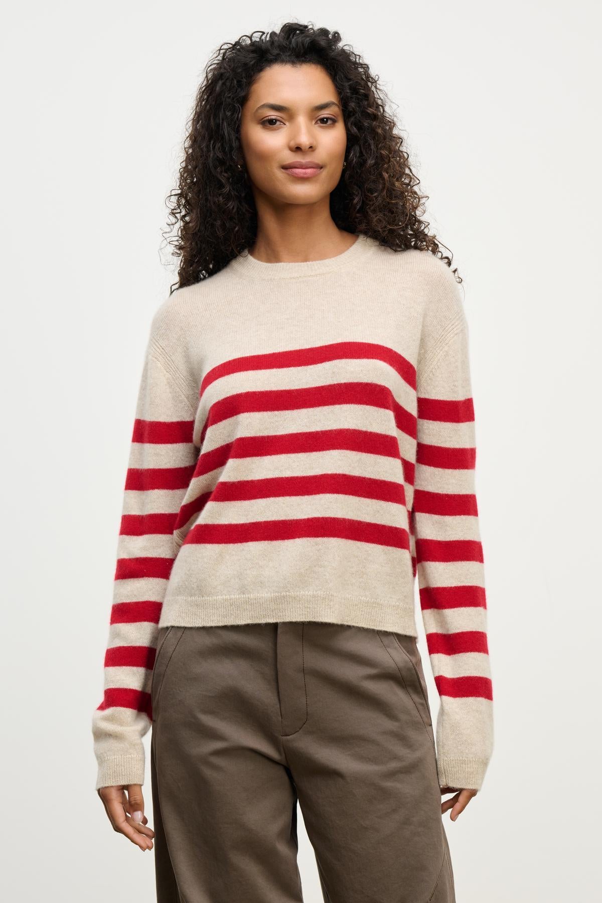 DIANA SWEATER IN OATMEAL/RED
