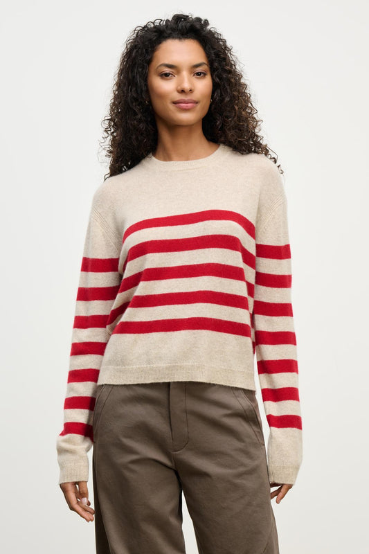 DIANA SWEATER IN OATMEAL/RED