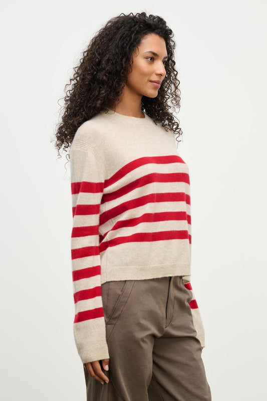 DIANA SWEATER IN OATMEAL/RED