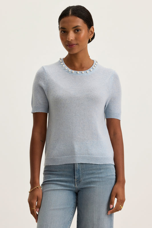 YARA CASHMERE EMBELLISHED SWEATER IN ICE