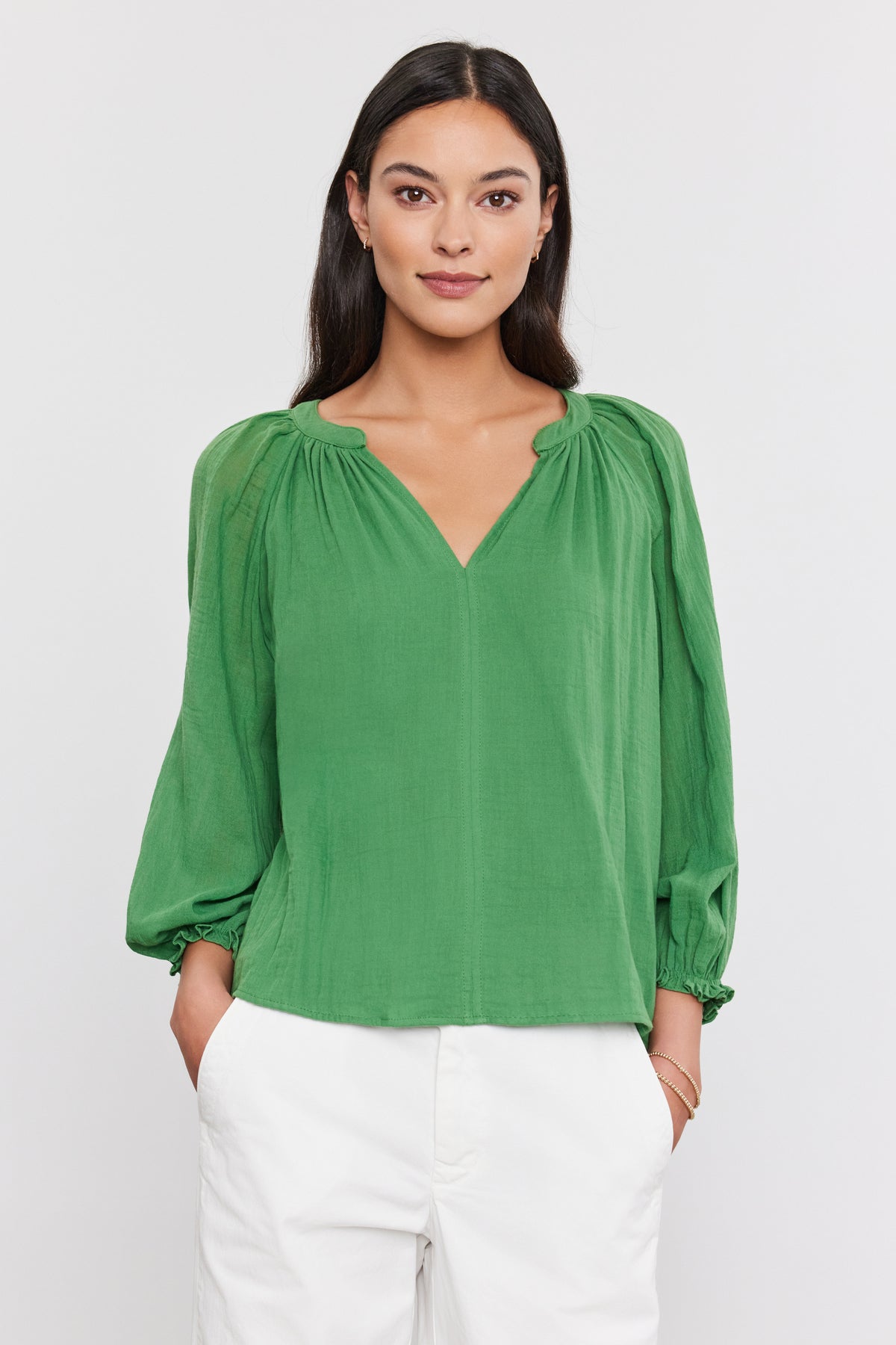 DENICE COTTON GAUZE TOP IN GRASS