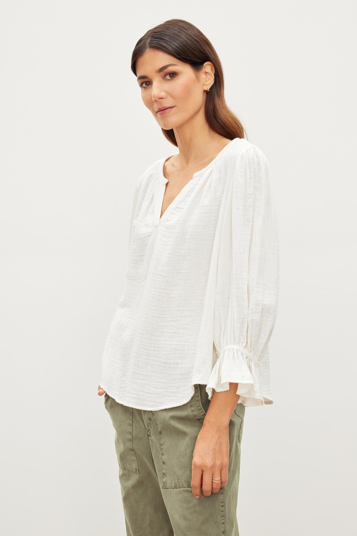 MILLY COTTON GAUZE PEASANT TOP IN COCONUT