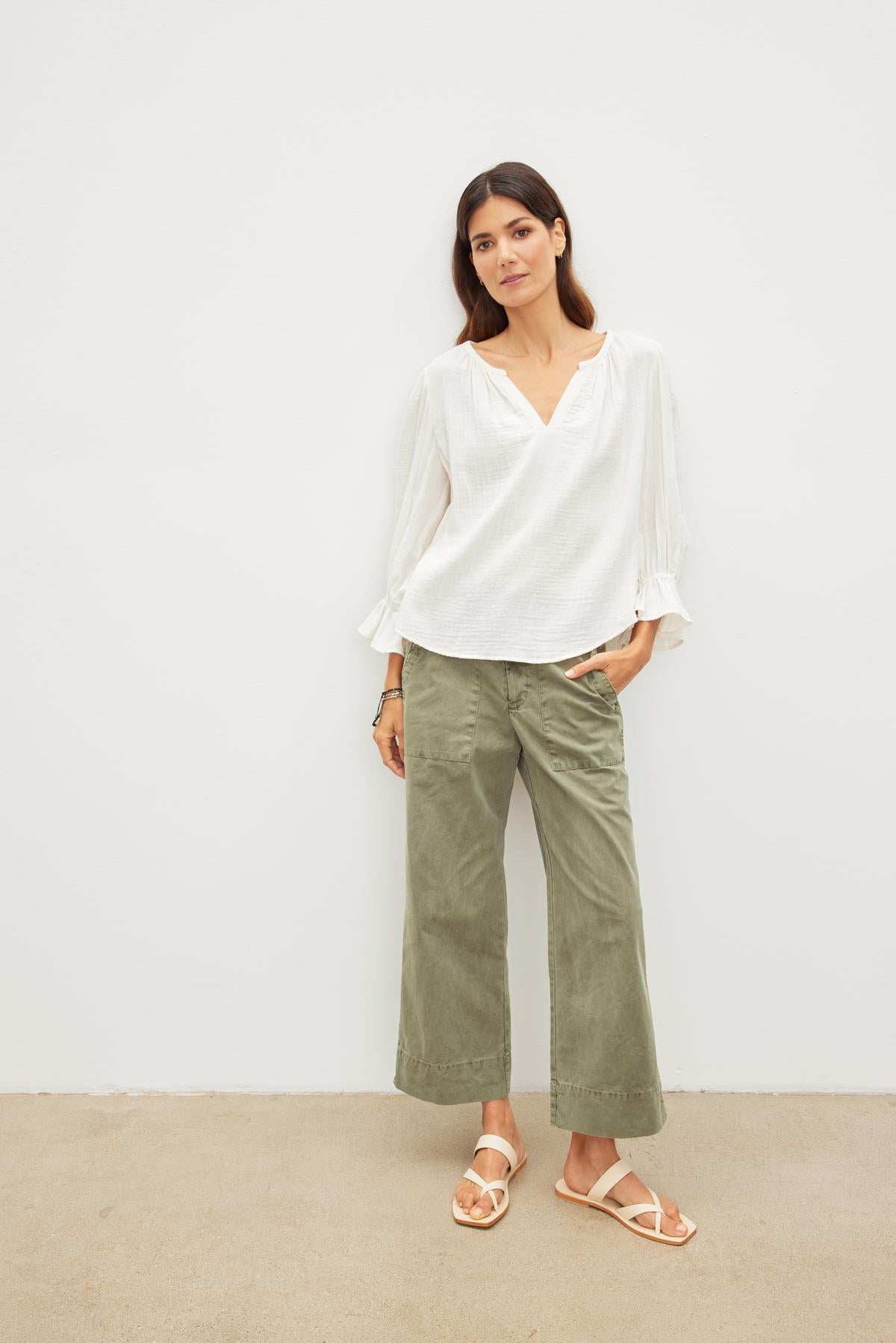 MILLY COTTON GAUZE PEASANT TOP IN COCONUT