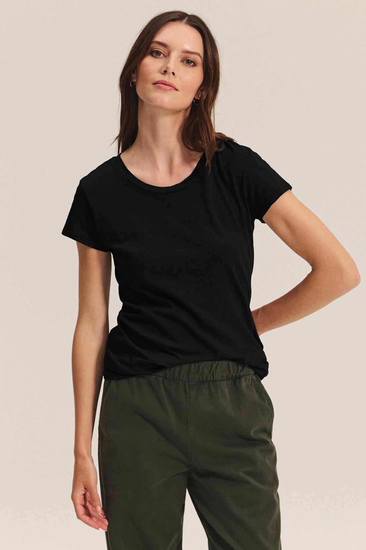 ODELIA COTTON CREW NECK T-SHIRT IN BLACK