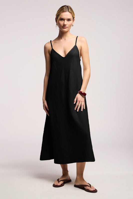 HOPE HEAVY LINEN DRESS IN BLACK