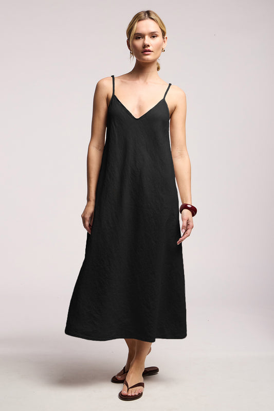 HOPE HEAVY LINEN DRESS IN BLACK