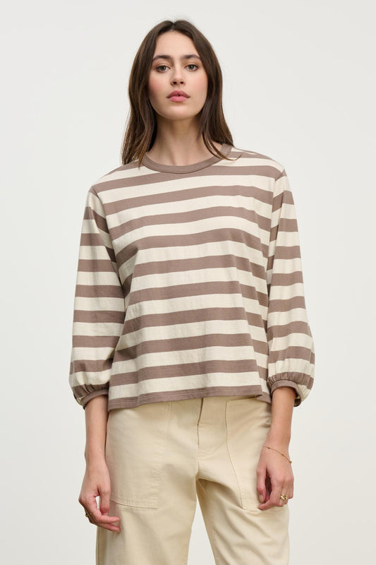 EDORA TOP IN MOCHA STRIPE