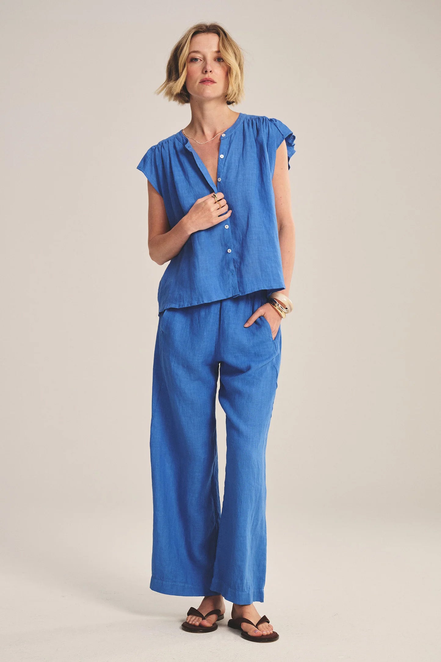 LOLA LINEN TROUSER IN BLUEJAY