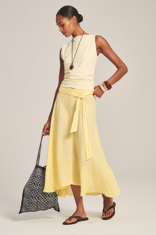 MALINA LINEN SKIRT IN LEMONDROP