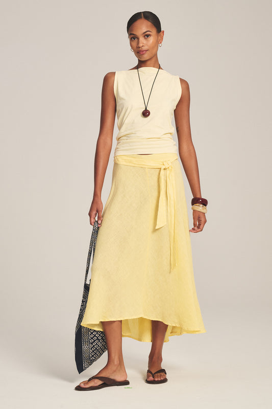 MALINA LINEN SKIRT IN LEMONDROP