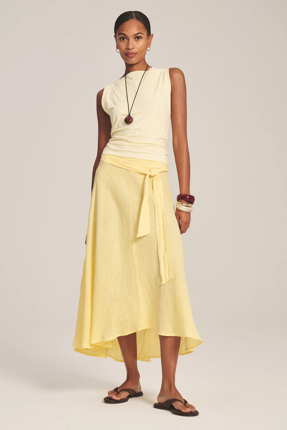 MALINA LINEN SKIRT IN LEMONDROP