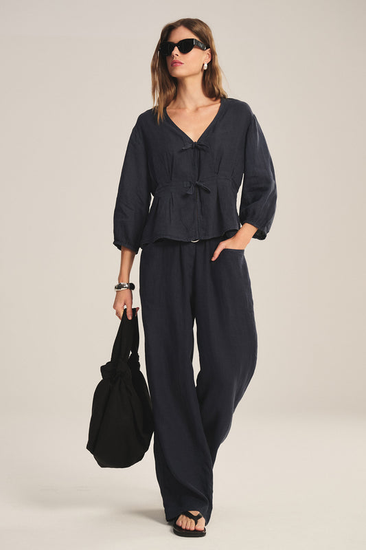 MARTHA LINEN TOP IN SHADOW