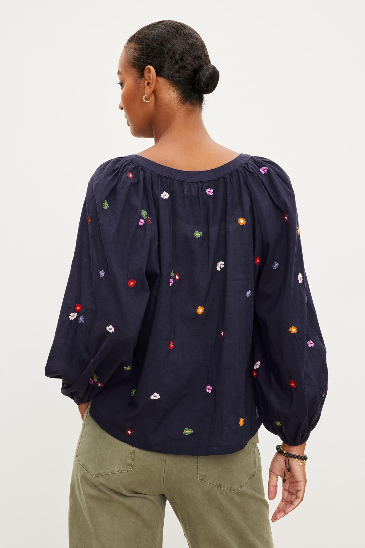 ARETHA EMBROIDERED BOHO TOP IN NAVY
