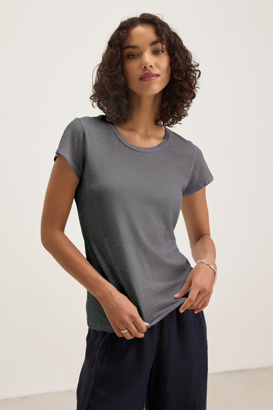 ODELIA COTTON SLUB CREW NECK T-SHIRT IN MALACHITE