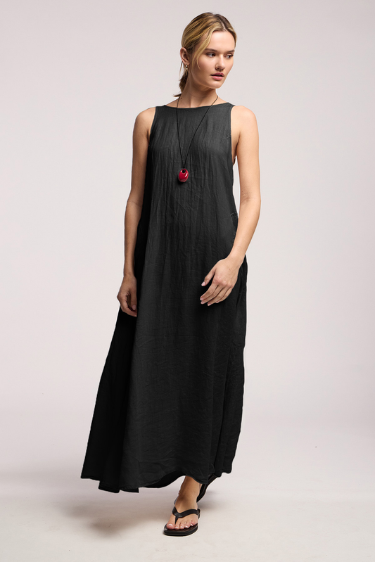 RETA LINEN DRESS IN BLACK