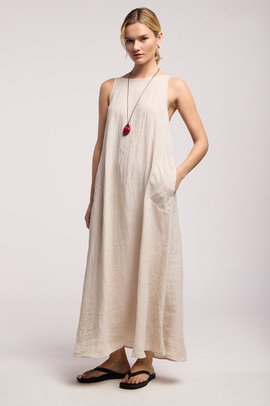 RETA LINEN DRESS IN COBBLE