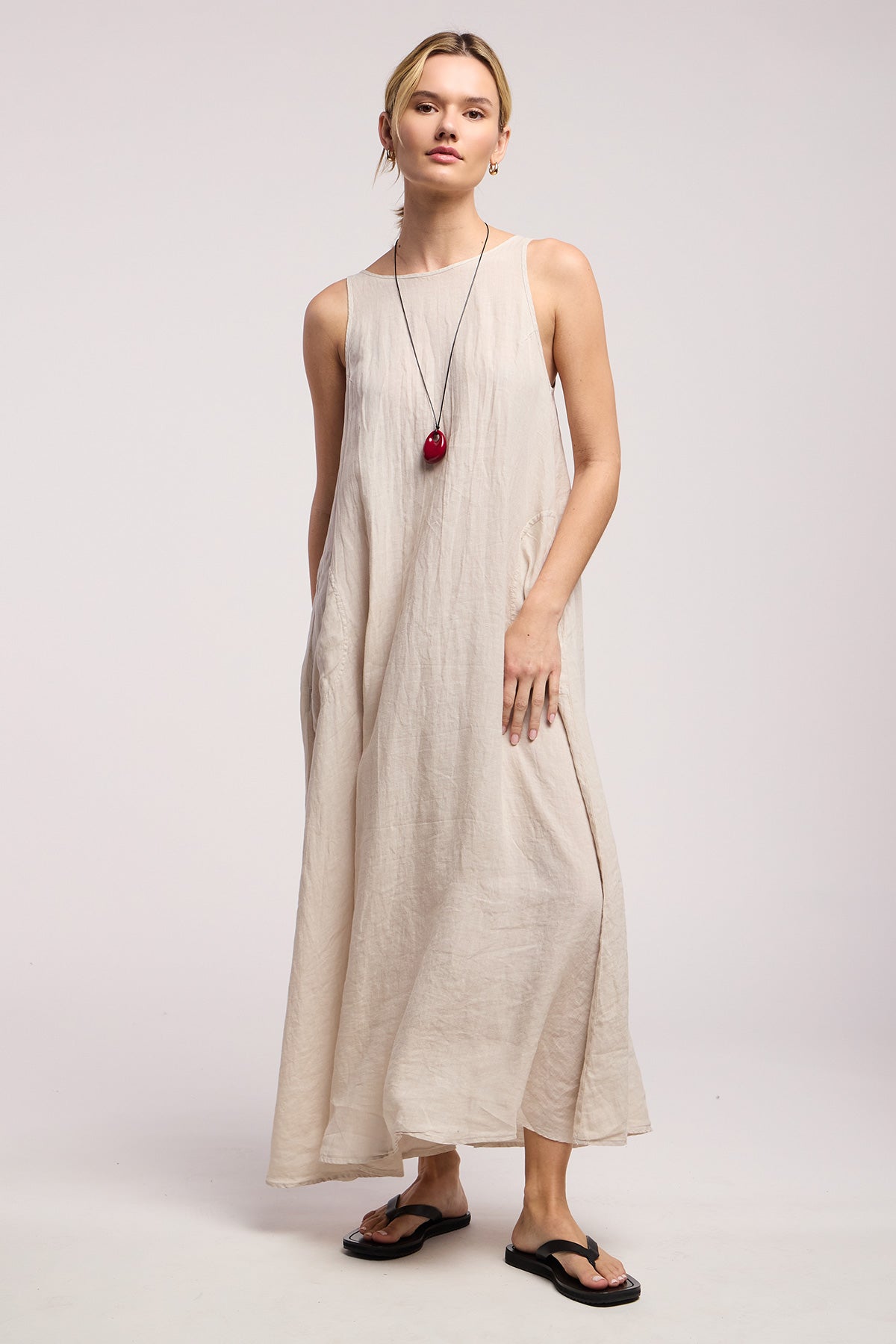 RETA LINEN DRESS IN COBBLE