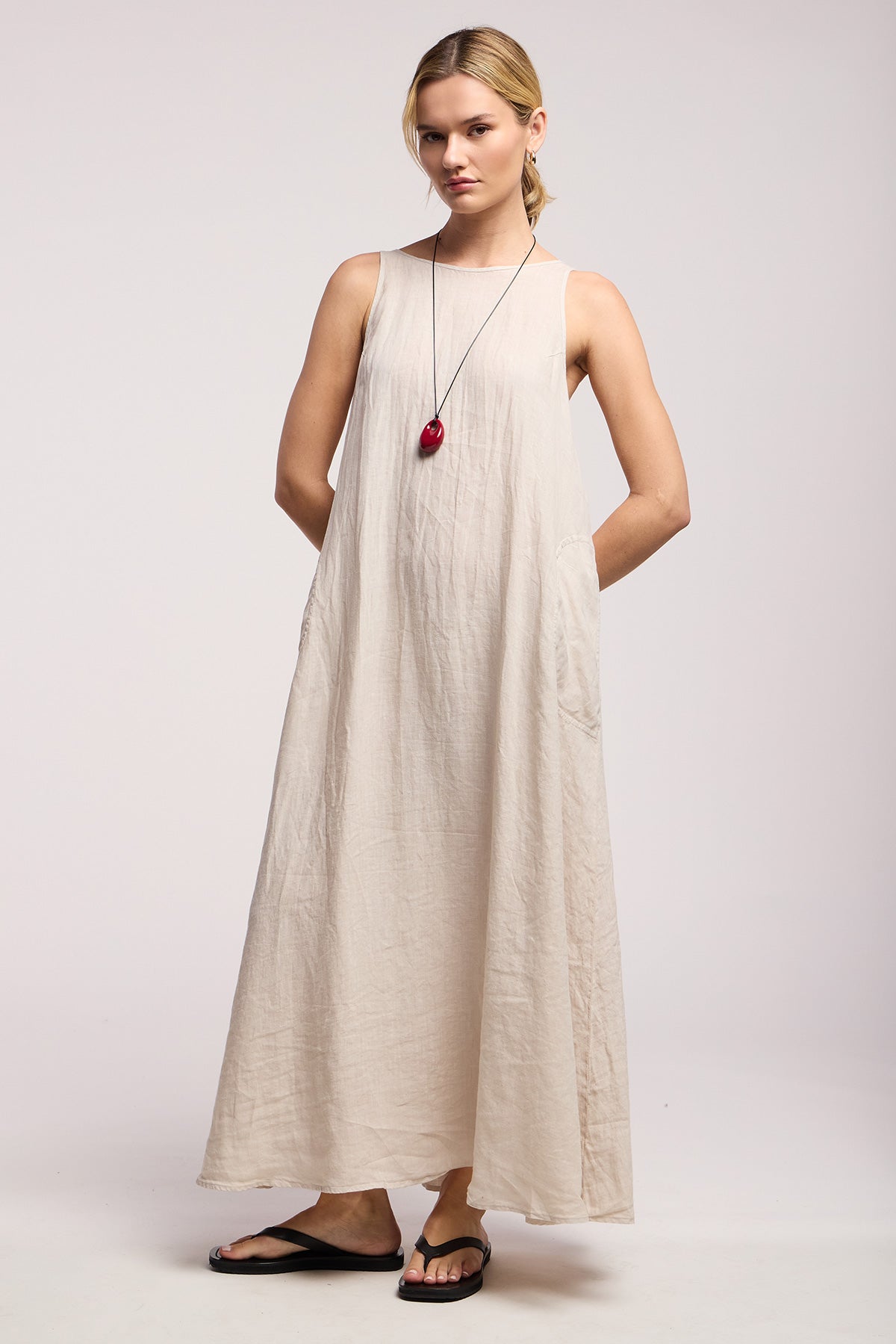 RETA LINEN DRESS IN COBBLE