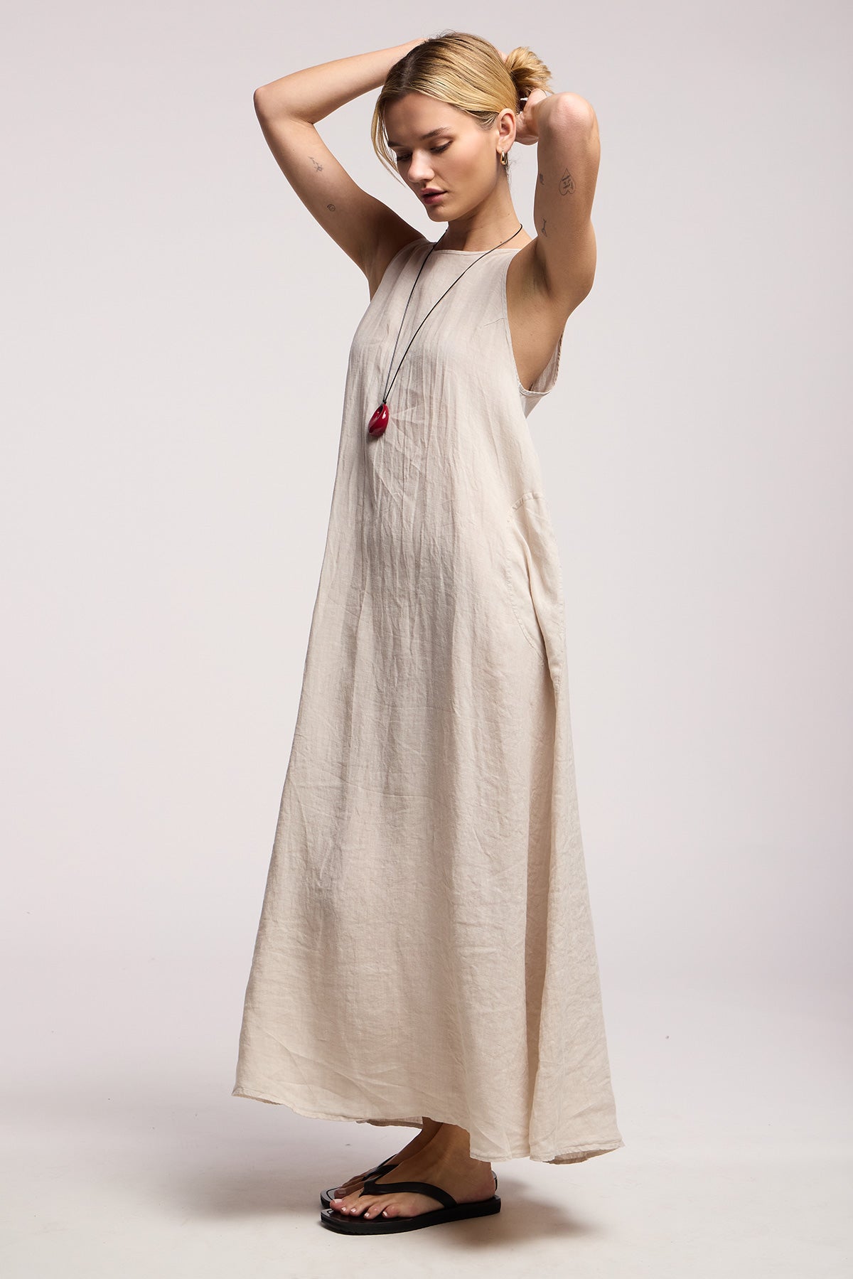 RETA LINEN DRESS IN COBBLE