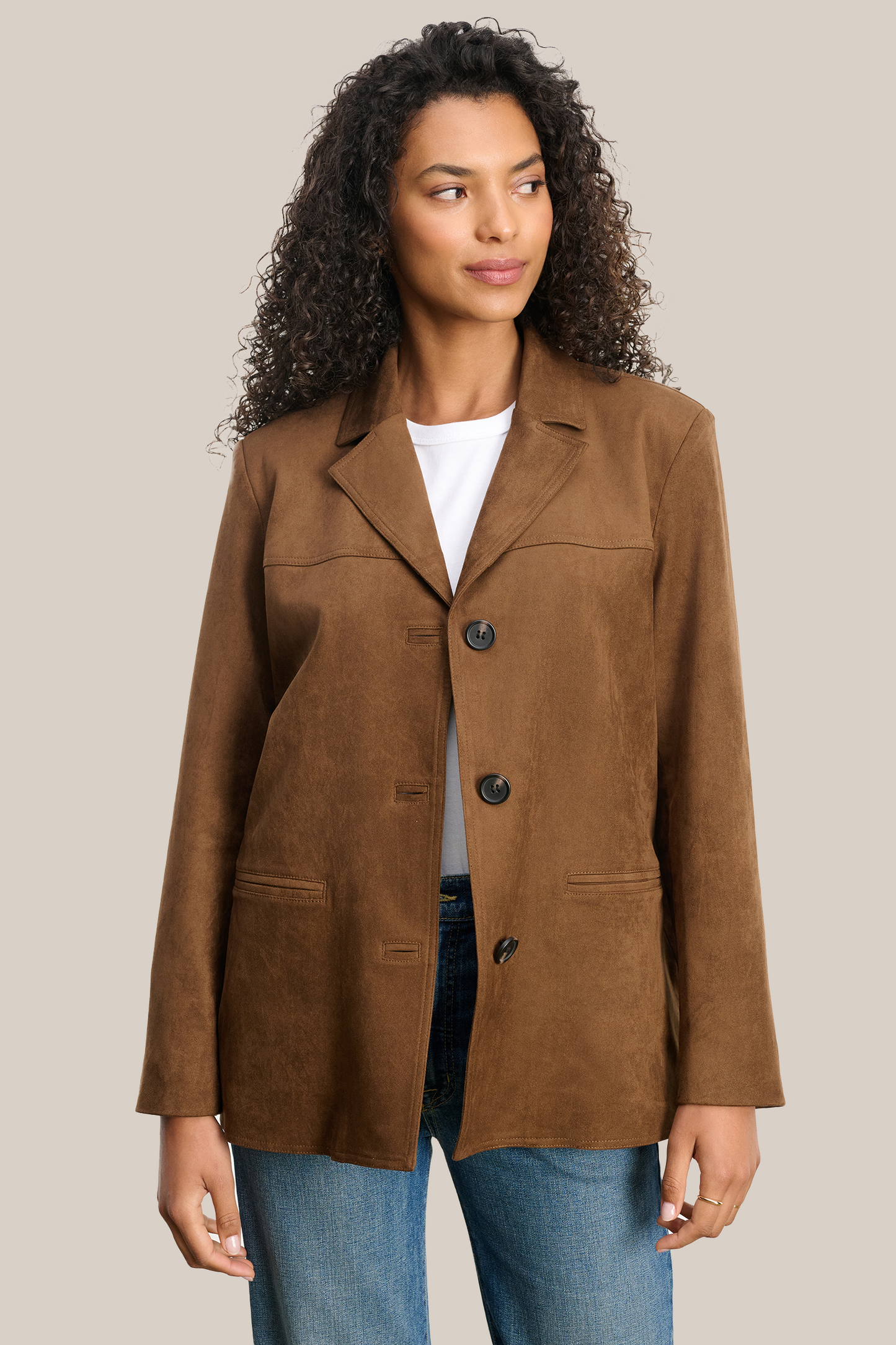 SALIE FAUX SUEDE JACKET IN BROWN