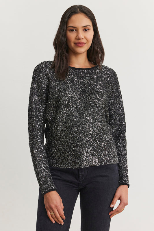 OPALINE SEQUIN SWEATER IN BLACK