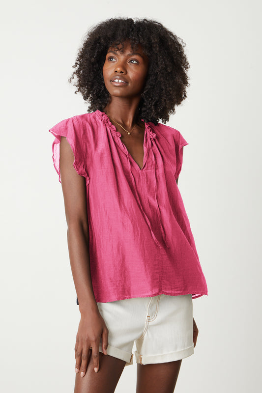 MELANIE SILK COTTON VOILE TOP IN POP