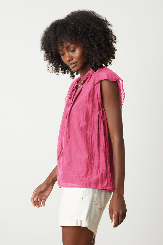 MELANIE SILK COTTON VOILE TOP IN POP