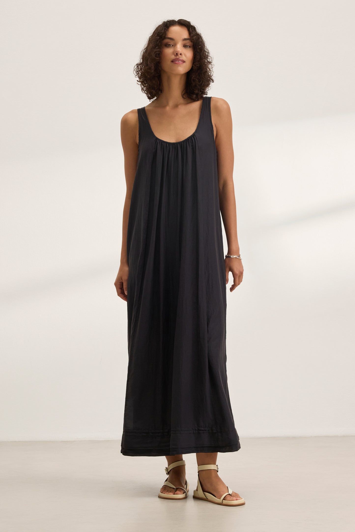 BAYOU SILK COTTON VOILE DRESS IN BLACK