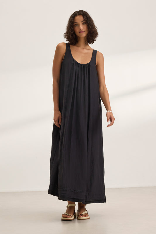 BAYOU SILK COTTON VOILE DRESS IN BLACK