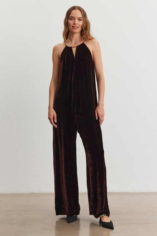 CIENNA SILK VELVET JUMPSUIT IN BURLWOOD