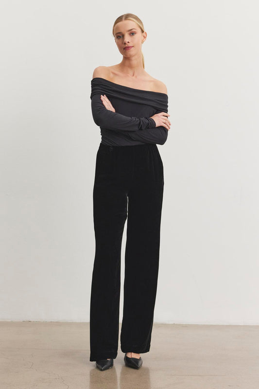 SORINE SILK VELVET TROUSER IN BLACK