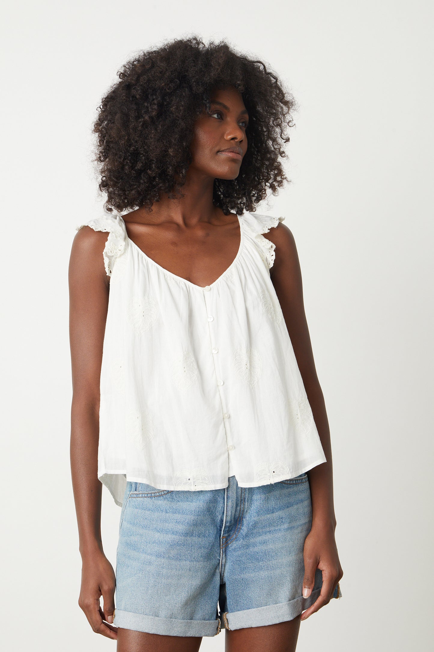 LANI SUMMER EMBROIDERY TOP IN IVORY