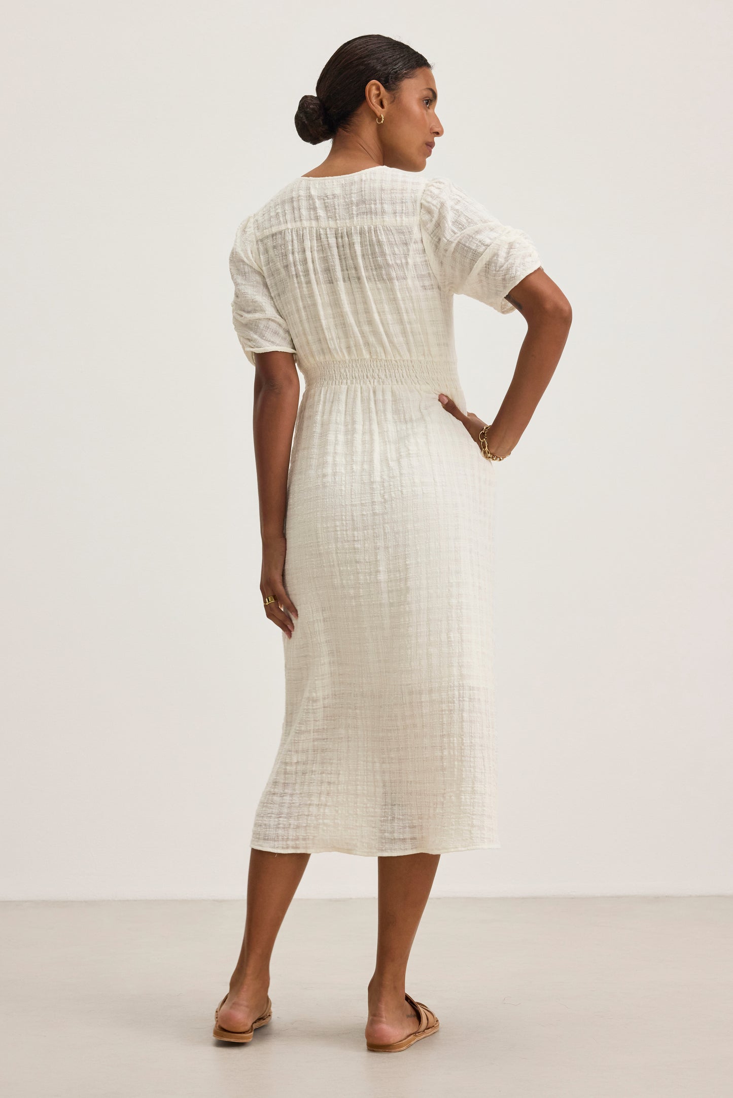 ELOISE TEXTURED COTTON GAUZE DRESS IN COCONUT