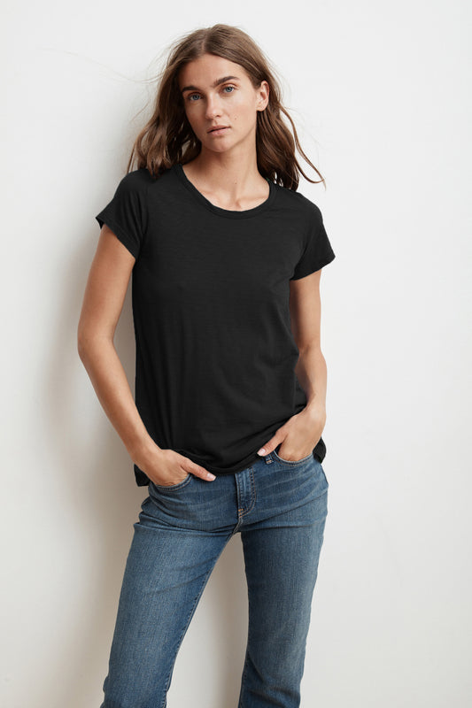 TRESSA COTTON SLUB T-SHIRT IN BLACK