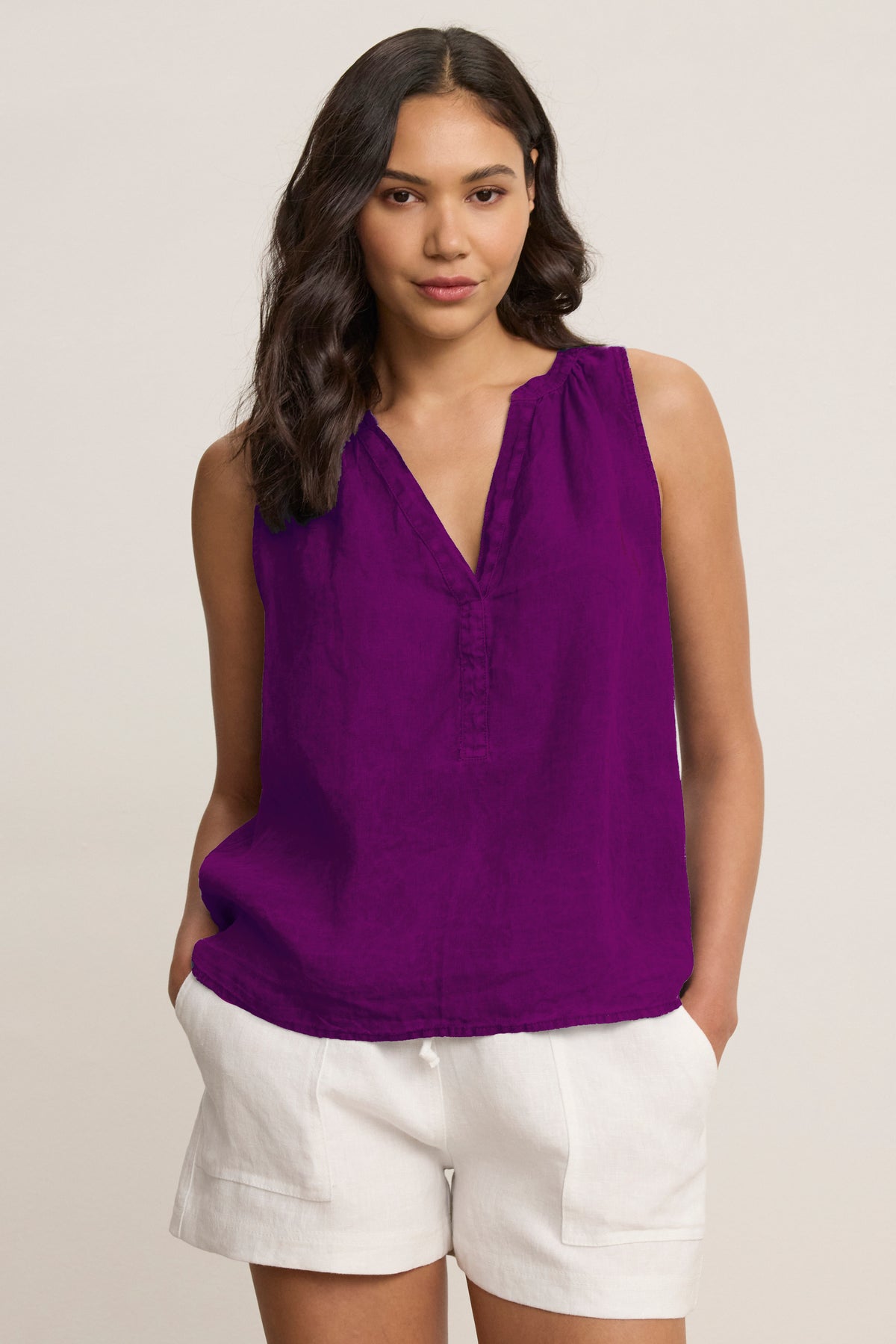 TACY LINEN TOP GRAPE