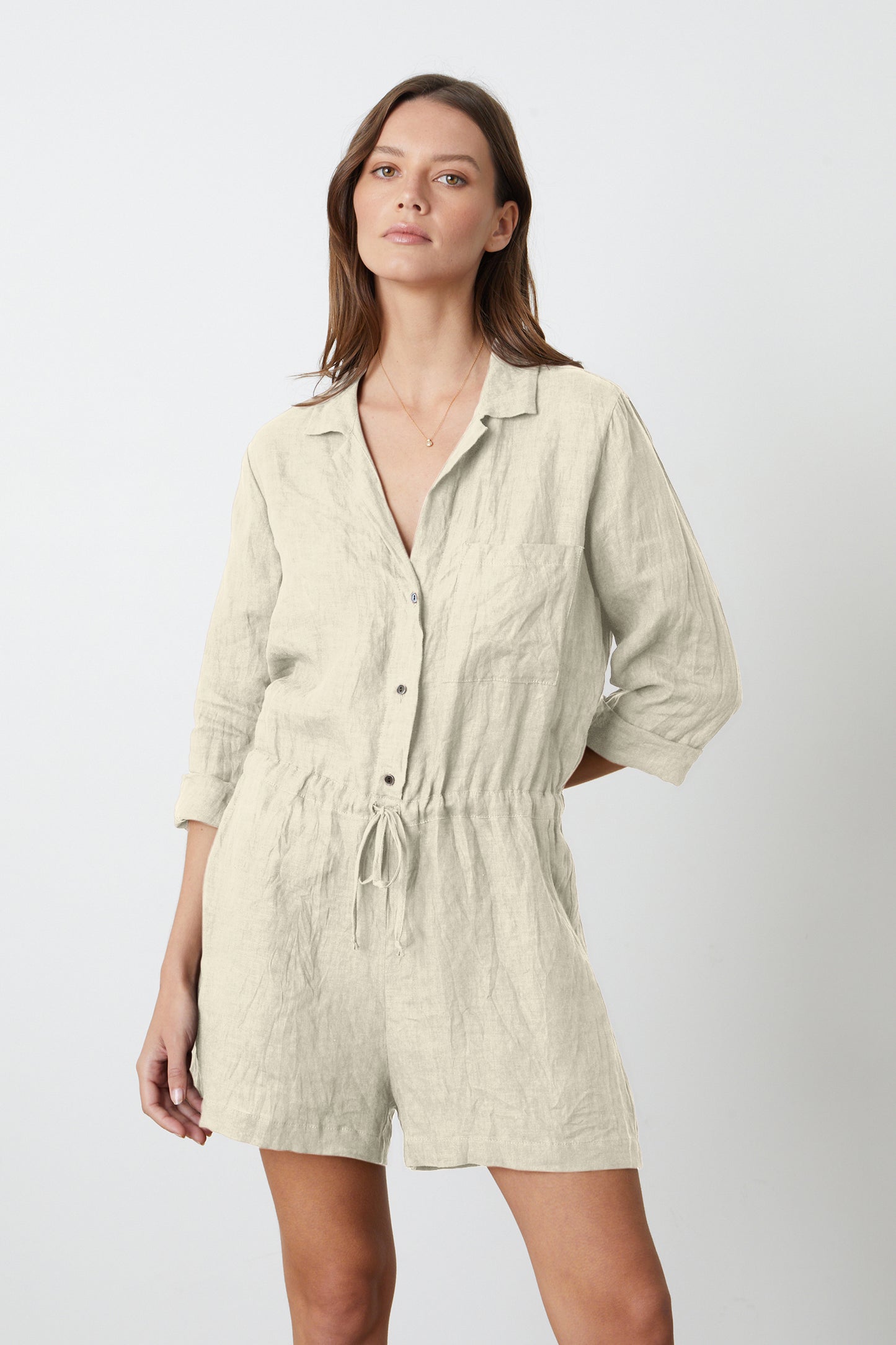 RUTH WOVEN LINEN PLAYSUIT IN SAND
