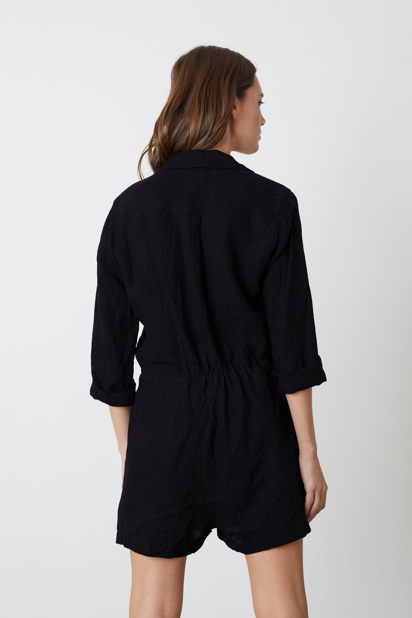 RUTH WOVEN LINEN PLAYSUIT IN BLACK