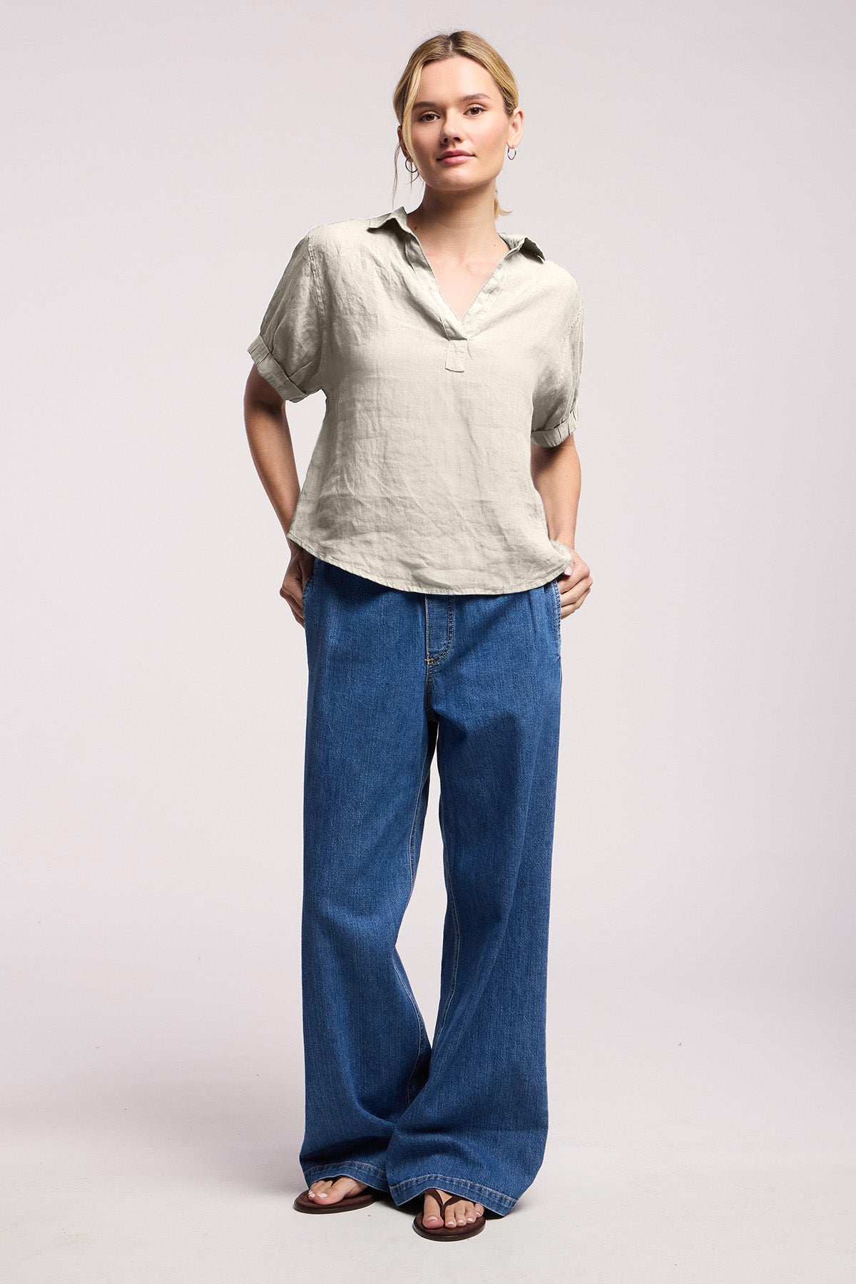 VIVICA LINEN TOP IN COBBLE
