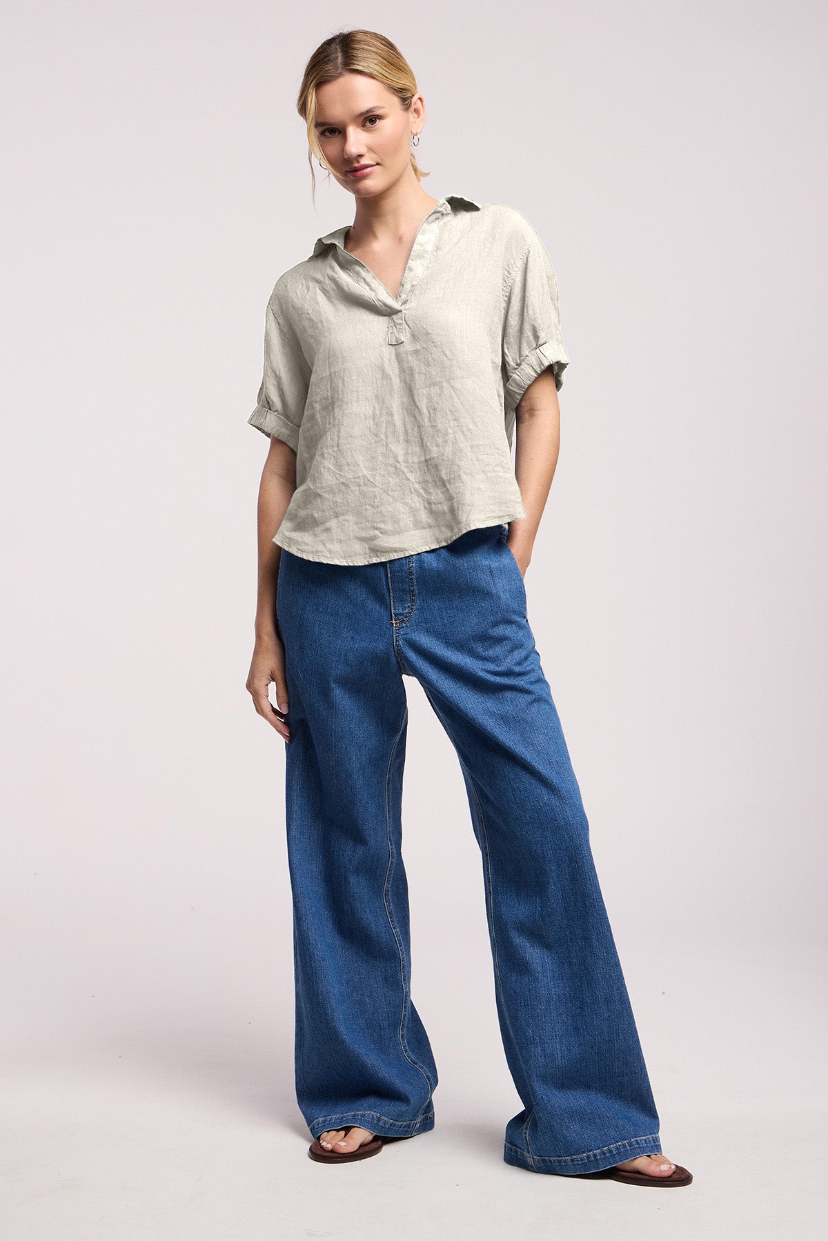 VIVICA LINEN TOP IN COBBLE