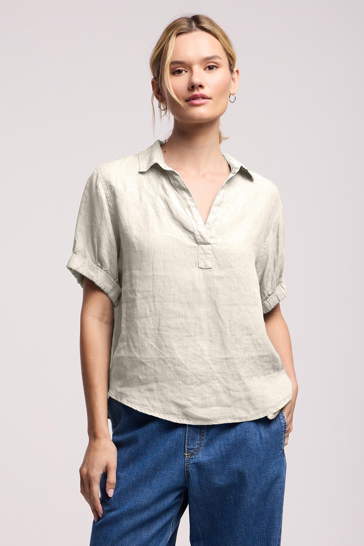 VIVICA LINEN TOP IN COBBLE