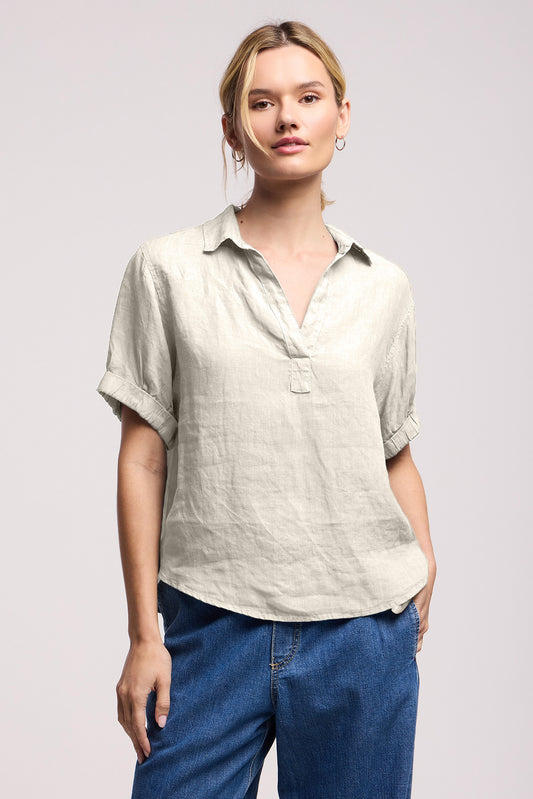 VIVICA LINEN TOP IN COBBLE