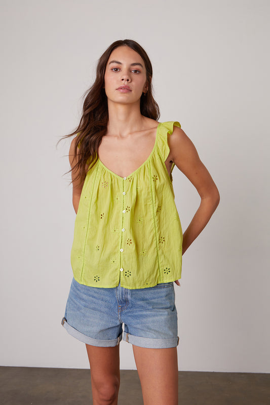 COCO COTTON EYELET TOP IN LIME